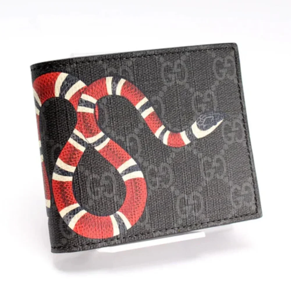 GG Designer Leather Snake Monogram Wallet (8 Card Slots) Black